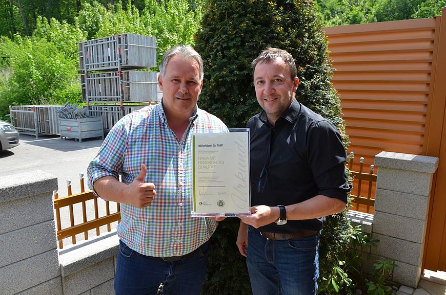 Mitterlehner Bau GmbH aus Pucking in Oberösterreich wird ausgezeichnet als Firma mit Handschlagqualität!